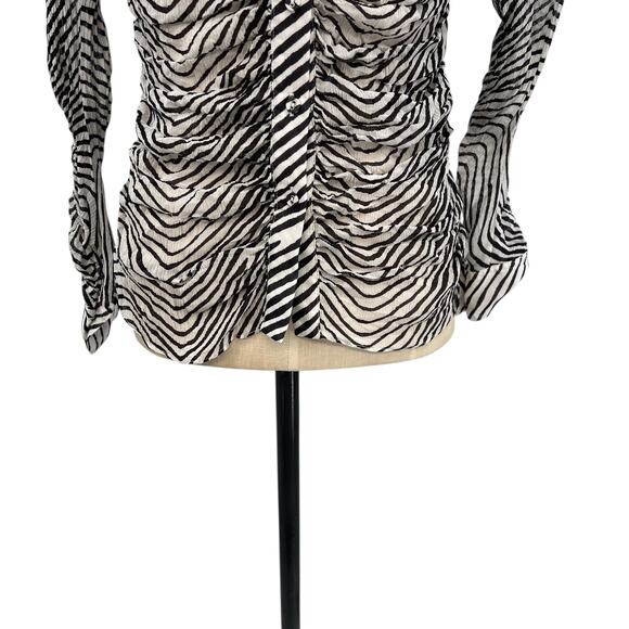 Tanya Taylor Shirt Top Blouse Button Down Ruched Zebra Print Silk Size 2 - Picture 4 of 13